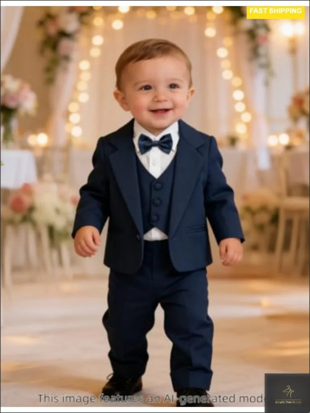Baby Boys 5-Piece Tuxedo Set Jacket Shirt Vest Pants Bowtie Wedding Formal 6M-3T